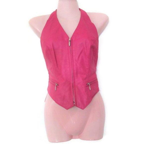 pink wilsons leather halter vest skirt suit size extra small xs biker - Picture 4 of 6